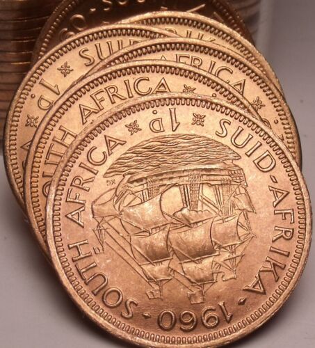 Large South Africa 1960 Penny/'s~Last Year~Fantastic~Free Ship 20 Gem Unc Roll