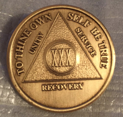 Alcoholics Anonymous 30 Year Recovery Coin Chip Medallion Medal Token AA Bronze