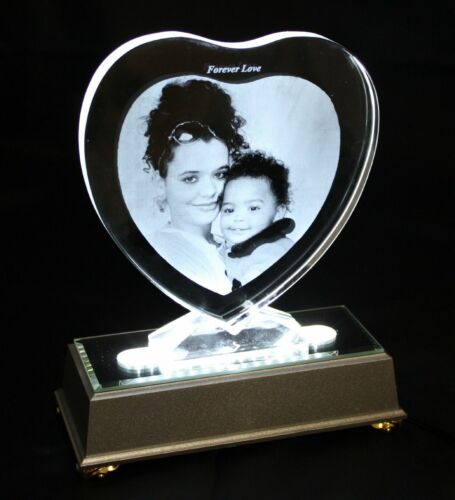 Personalised Lasered 2D Heart Photo Crystal 150x160x15mm 