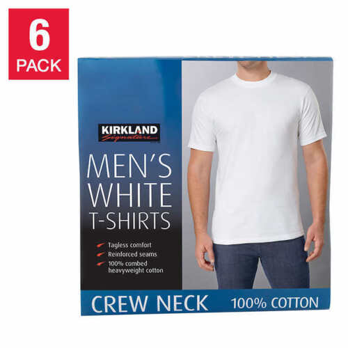 New Kirkland Signature Men's Crew Neck Tee Shirt 6-pack White Size Small to 3XL 