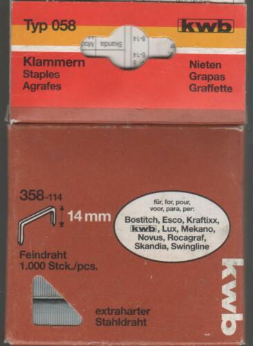 KWB Heftklammern 13 x 14 mm Typ 058 Schmalrücken und Spitze Stahl 358-114 