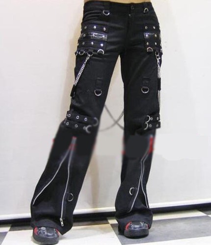 Mens Boys Punk Pants Goth Rivet Long Loose Nightclub Bell-bottom Trousers H526