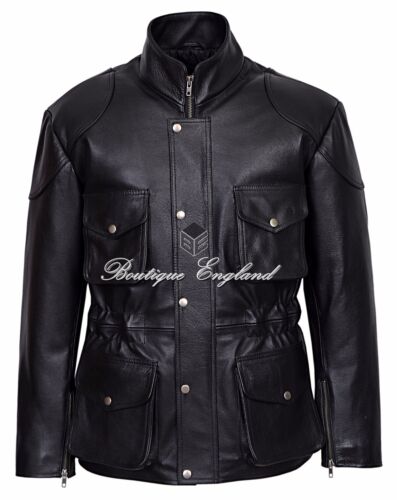 Classic Police Men's Leather Jacket Black Designer HIDE REAL LEATHER 8343 