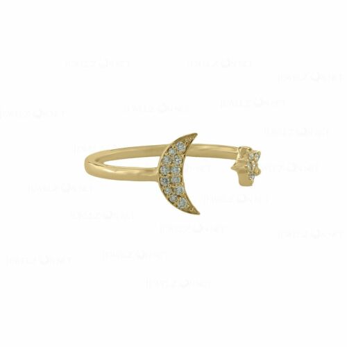 Genuine Diamonds Crescent Moon And Star Cuff Ring Fine Jewelry Details about   14K Gold 0.15 Ct 