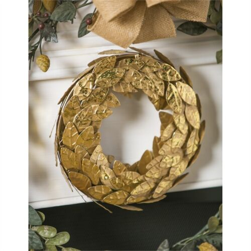 Gold Magnolia Leaves Metal Wreath 10" 