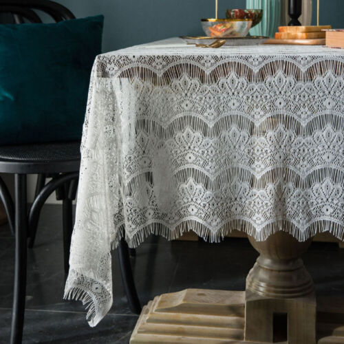 Lace Flower Embroidery Tablecloth Tassel Table Cloth Cover Wedding Party Home