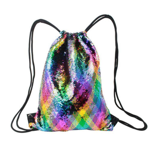 Mermaid Sequin Glittering Outdoor Shoulder Reversible Backpack Drawstring Bag 