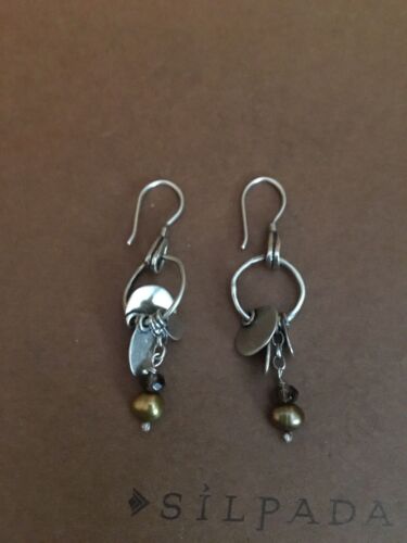 Silpada Sterling  Silver Disc Smoky Quartz & Copper Pearl  Dangle Earrings W1550 