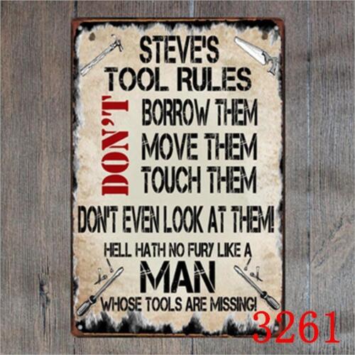 Steve/'s Tool Rules Vintage Metal Tin Signs Plate Garage Decor Art Wall Poster
