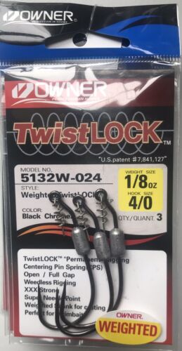 OWNER TWISTLOCK 4//0 Weighted Hooks Bass Lure  Soft Plastic Senko Style Hook 3 Pk
