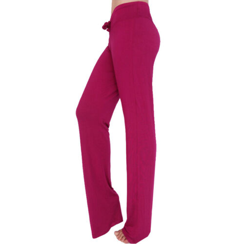 Women Solid Yoga Jogger Flared Pants Stretch High Waist Wide Leg Palazzo Trouser