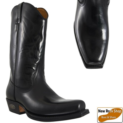 LOBLAN 000 HR Black Unisex Shiny Leather Western Cowboy Boots UK Size 7-12