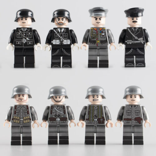 II WW2 WWII German 8 Mini Figure Black uniforme soldat officier guerre mondiale 2 
