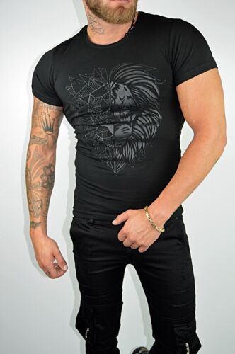 Lion auctiongoo Rocker Motard Rebelle pearles Skull Fashion Black Clubwear T-Shirt 