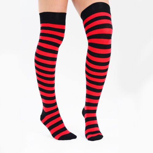 Women Teens Multicoloured Stripy Over Knee Socks UK Size 4-6.5