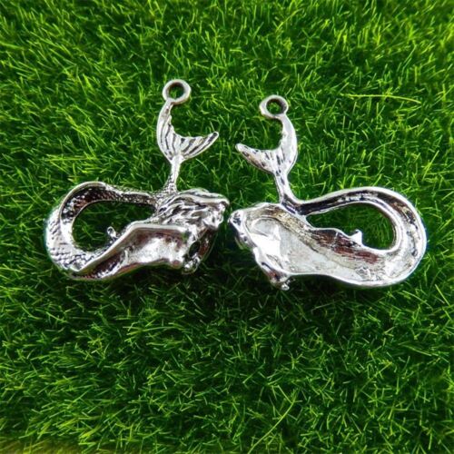 5PCS Vintage Silver Alloy Fairy Tale Mermaid Charms Pendant DIY Crafts 51429