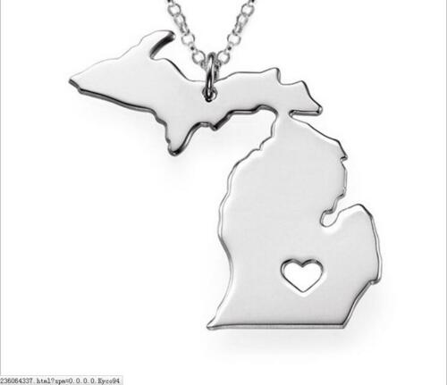 sliver  USA State of Michigan 316L Stainless Steel Pendant Necklace