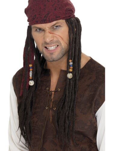 Pirate Brown Wig with Plaits Caribbean Dreadlocks Adults Fancy Dress