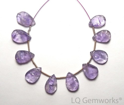10 pcs Lavender AMETHYST 14-16mm Hammered Teardrop Beads NATURAL /h3 10 pcs Lavender AMETHYST 14-16mm Hammered Teardrop Beads NATURAL /h3