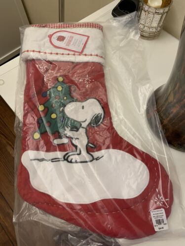 Pottery Barn kid Christmas Holiday stocking Snoopy tree dog quilted peanuts gift 