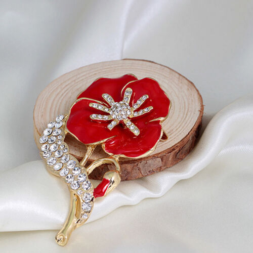 Poppy Brooch Needle Flower Crystal Pin Poppies Badge Brooches Decor uk