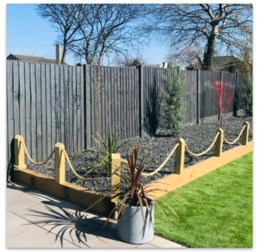 NO DIG!Wood Post/Bollard/Picket Rope Fence wall,driveway,path,garden,4 post,6m 