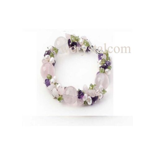 Amethyst Rose Quartz Peridot gemstone White Nugget FreshWater Pearl Bracelet 