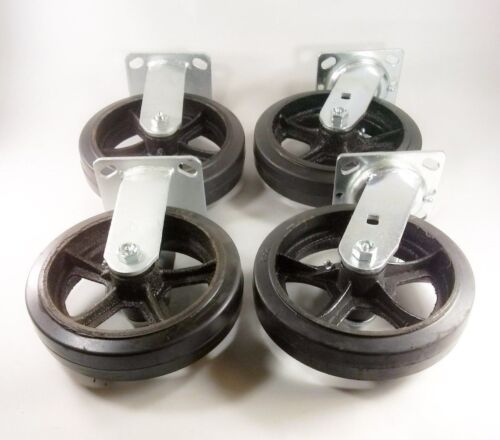8/" x 2/" Rubber On Cast Iron Caster Rigid 2EA // Swivel 2EA