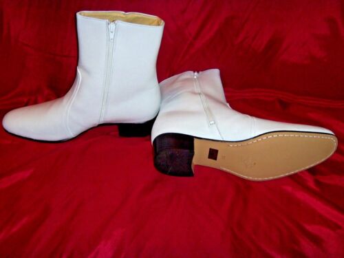 Elvis BRIGHT WHITE 100% Leather Zip Boots Jumpsuit Era Costume 11 Size USA 