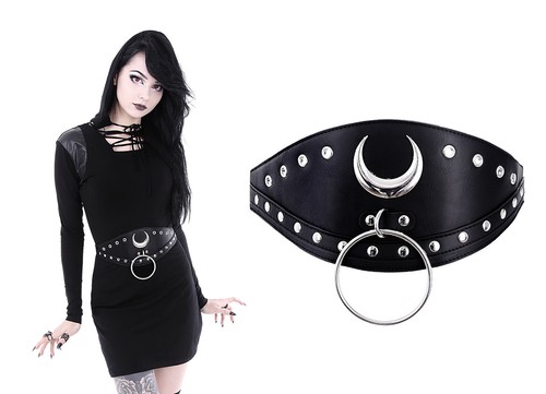 Restyle Gürtel Gothic Nugoth Witchy Iron Moon O-Ring Mond Gürtel Belt Nieten str