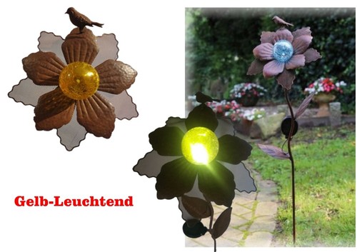Solar LED Gartenstecker Metal Blume 4 Farben Gartendeko 90 cm Solarleuchte
