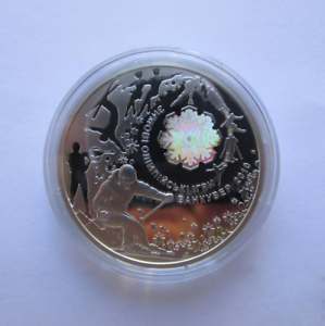 KM# 575 OLYMPIC GAMES VANCOUVER Ukraine 2010 Silver 1 Oz Proof Coin Hologram