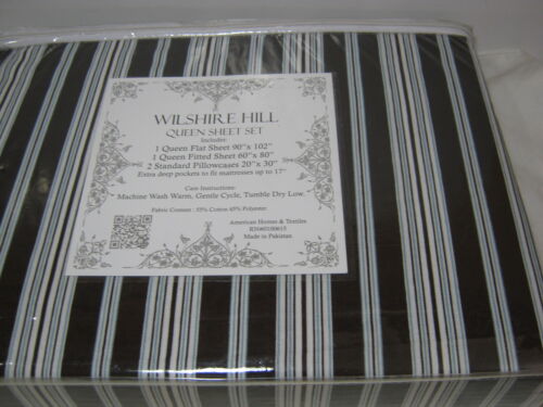 American Homes & Textile Wilshire Hill Queen Sheet Set Chocolate White Stripe 