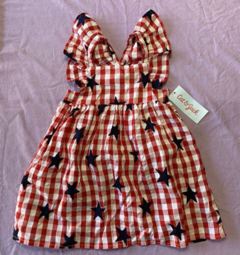 Cat & Jack Baby/Toddler Girl American Flag Flutter Sleeve Gingham Dress Red 