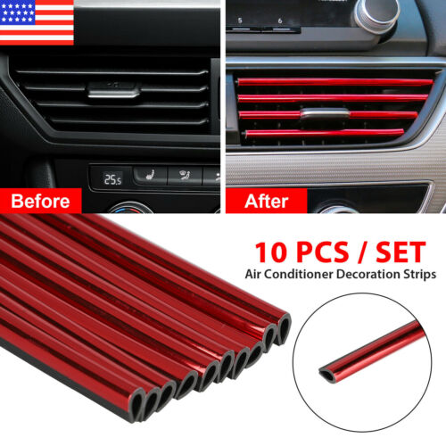 10x Car Auto Accessories Red Air Conditioner Outlet Decoration Strip Universal 