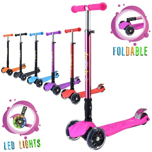 Speedy Scooters Kids Kick Scooter 3 Wheel Flashing LED Adjustable Folding Bar