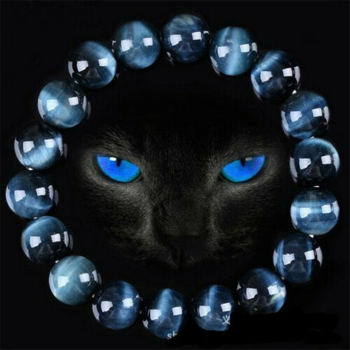 100% Natural Blue Tigers Eye Stone Beads Women&Men Stretchy Bracelet Bangle Gift 