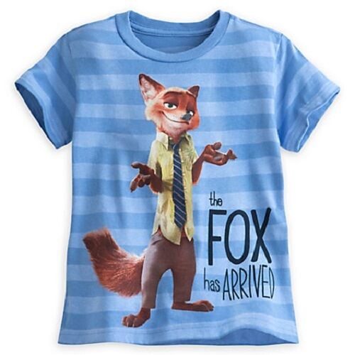 DISNEY STORE ZOOTOPIA NICK WILDE STRIPED TEE T-SHIRT /"THE FOX HAS ARRIVED/" NWT