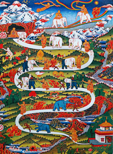 50 Inch Tibet Buddhist Thangka Spiritual Enlightenment Road Changing By Elephant