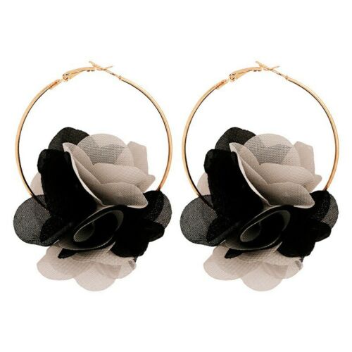 Exknl Lace Women Flower Statement Big Earrings Bohemian Jewellery Black Brand 