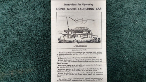 LIONEL # 6650 IRBM ROCKET LAUNCHER MISSILE LAUNCHING CAR INSTRUCTIONS PHOTOCOPY
