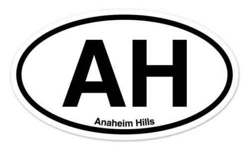 AH Anaheim Hills Oval car window bumper sticker decal 5/" x 3/"