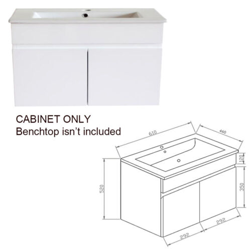 600*465*520mm Wall Hung Vanity Basin Sink Storage Cabinet Soft Close