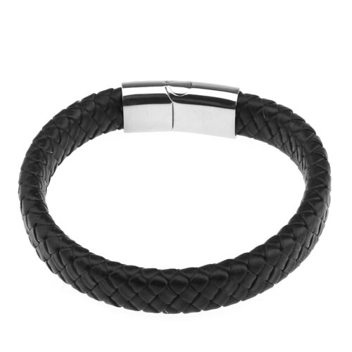 20.5cm Male Braided Bracelet Faux Leather Steel Magnet Soft Rope Wrist Strap