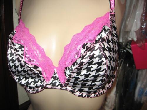 Bed of Roses Satin Checked Non Padded Pink and Black Bra Size 34E   BNWT