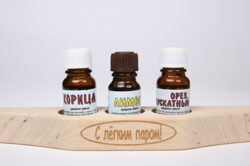 Set Of 3 Essential Oils And Wooden Shelf For Sauna And Russian Banya
