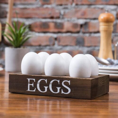 MyGift Burnt Dark Brown Solid Wood Farm Fresh Egg Holder Display Tray for 6 Eggs 
