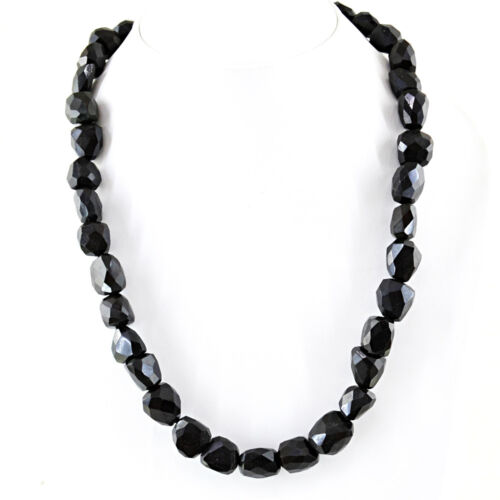 541.00 Cts Natural Untreated Single Strand Black Spinel Faceted Beads Necklace