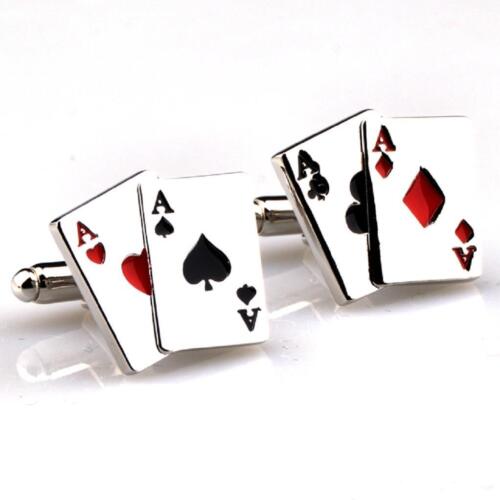Aces 4 Four Playing Cards Poker Groom Cufflinks Fancy Gift Box & Polishing Cloth 