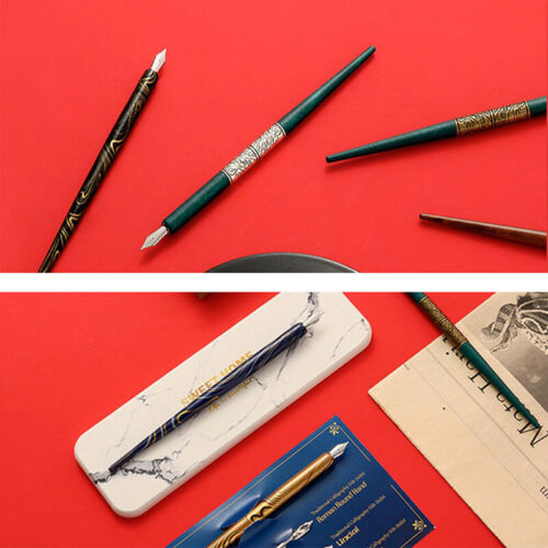 Fountain Pens Vintage Wood Calligraphy Dip Holder 6 Nibs Lettering Sketching L